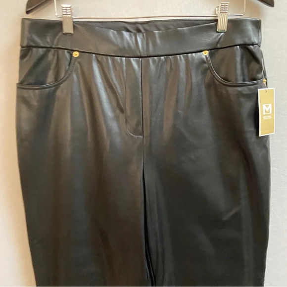 NWT Michael Kors straight leg high rise pull on vegan leather pants Sz L - Picture 5 of 12